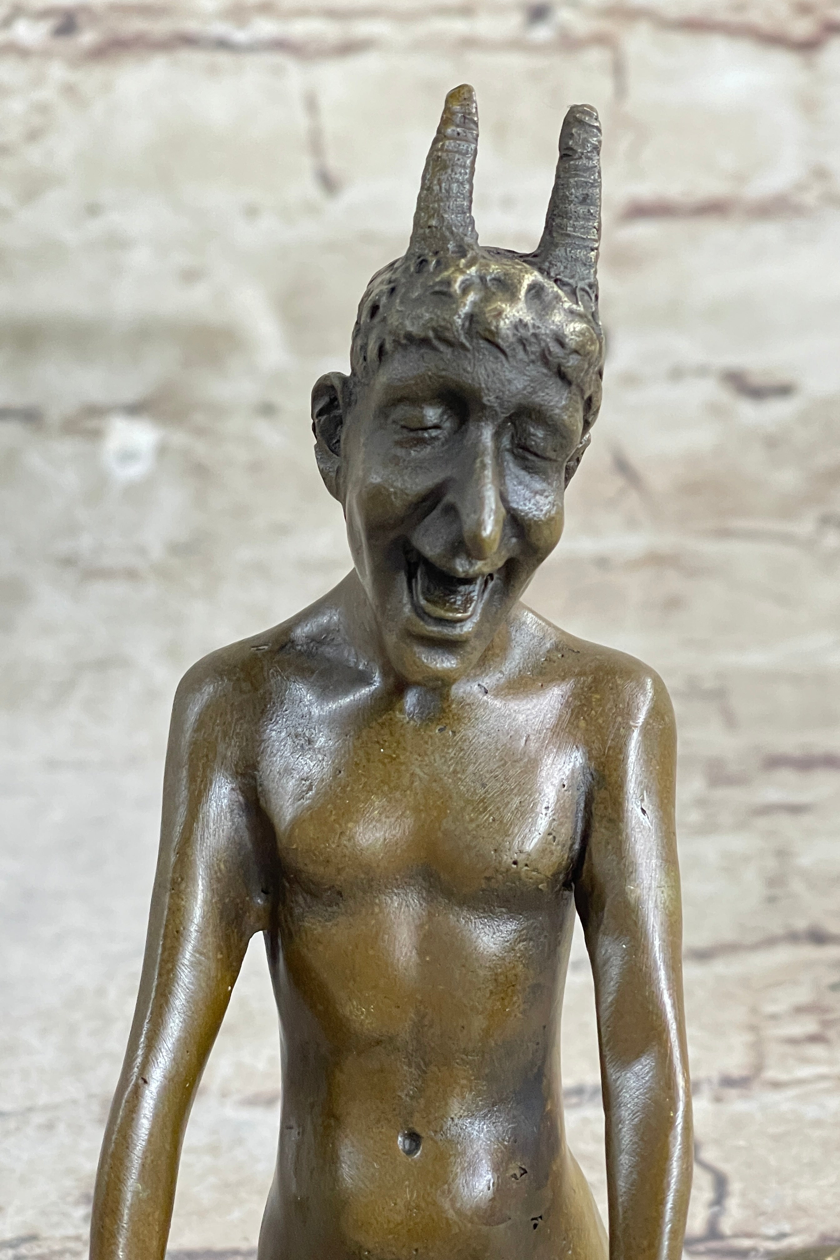 Greek Satyr Faun Demon Horny Devil Bronze Sculpture 7" x 6"