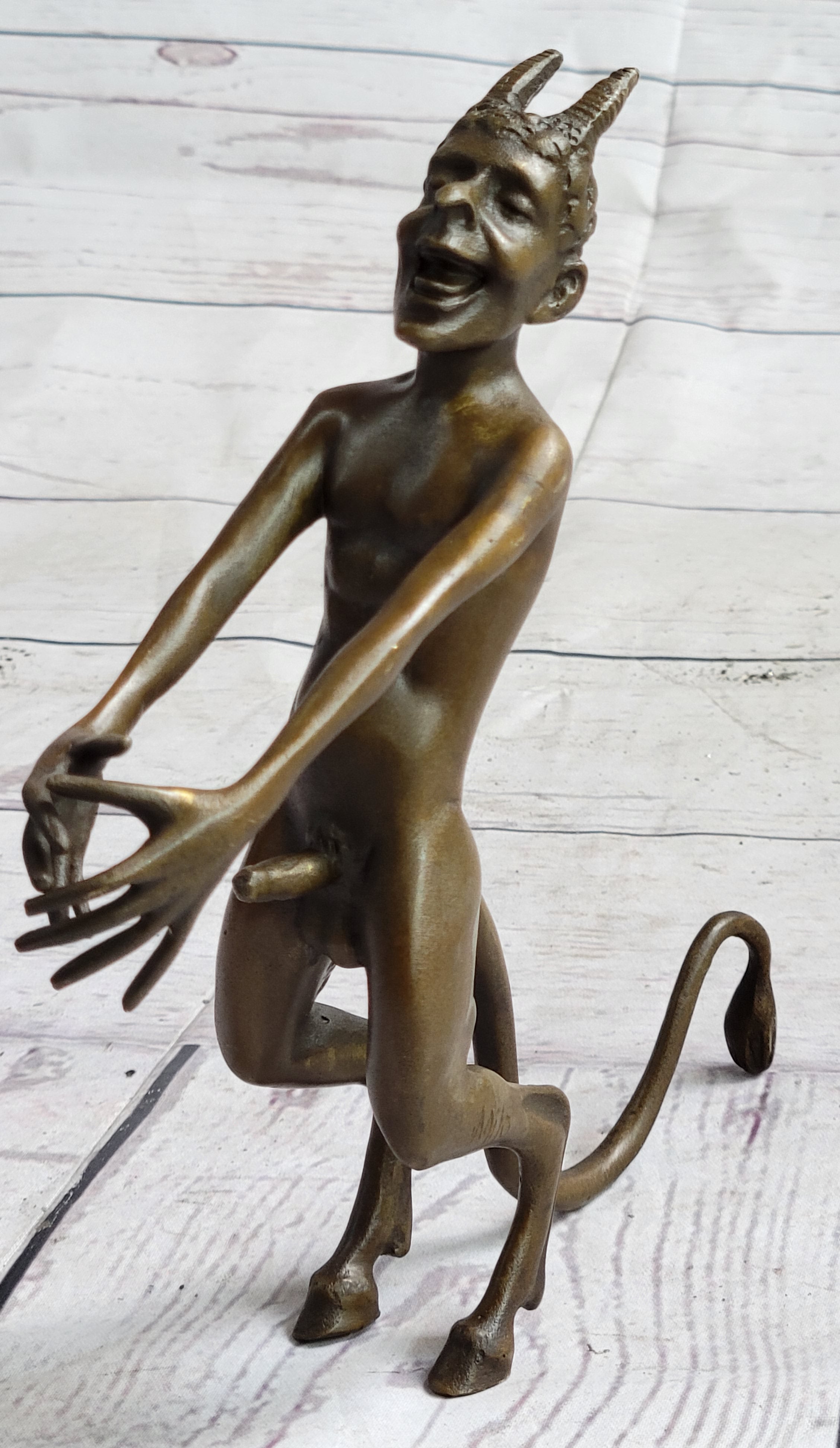 Satyr Faun Demon Horny Devil Satan Erotic Bronze Figure Figurine Sculpture 6" x 8"