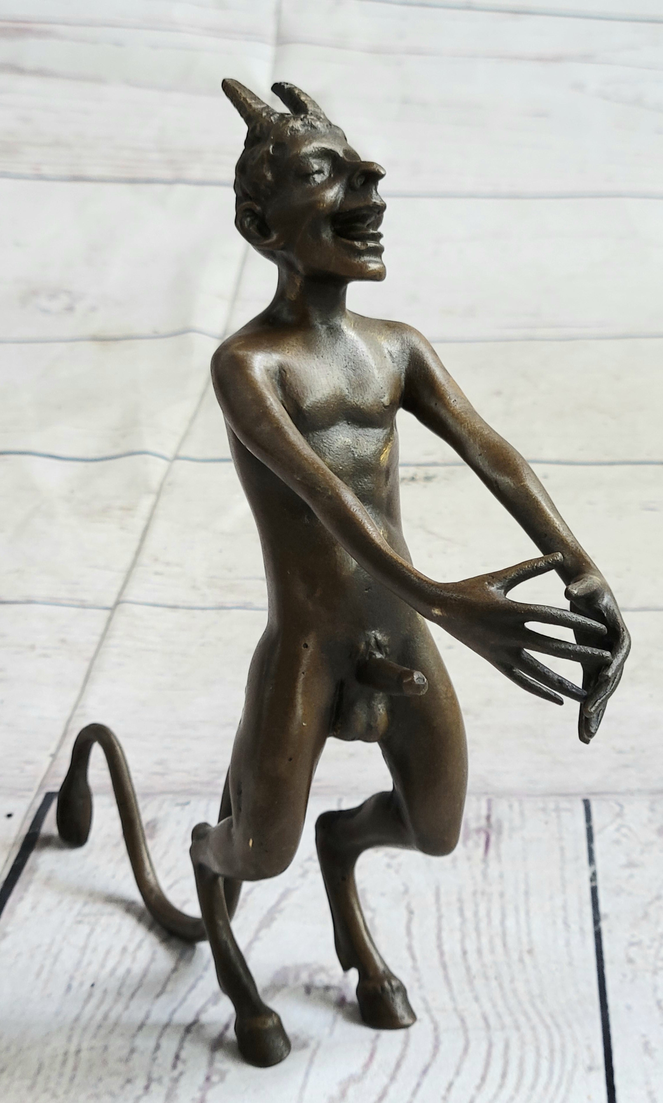 Satyr Faun Demon Horny Devil Satan Erotic Bronze Figure Figurine Sculpture 6" x 8"