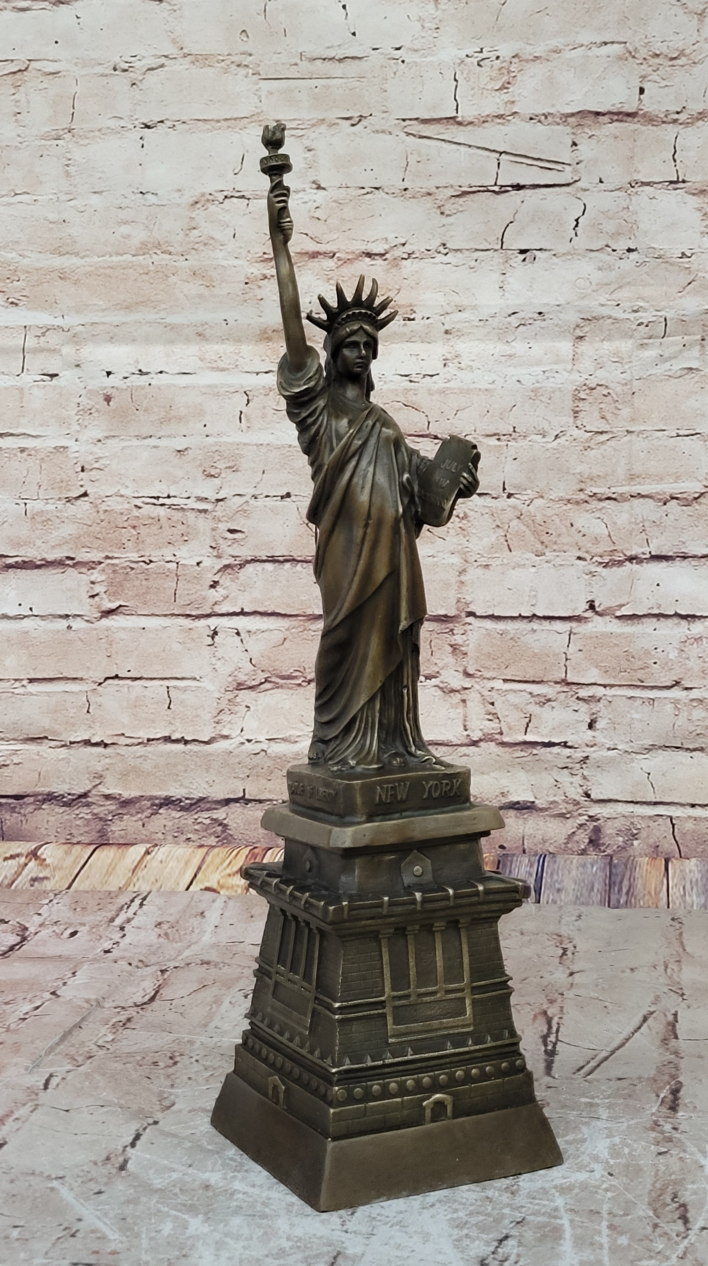 Bronze Metal Sculpture Replica of Statue of Liberty 17.5" x 4.5"