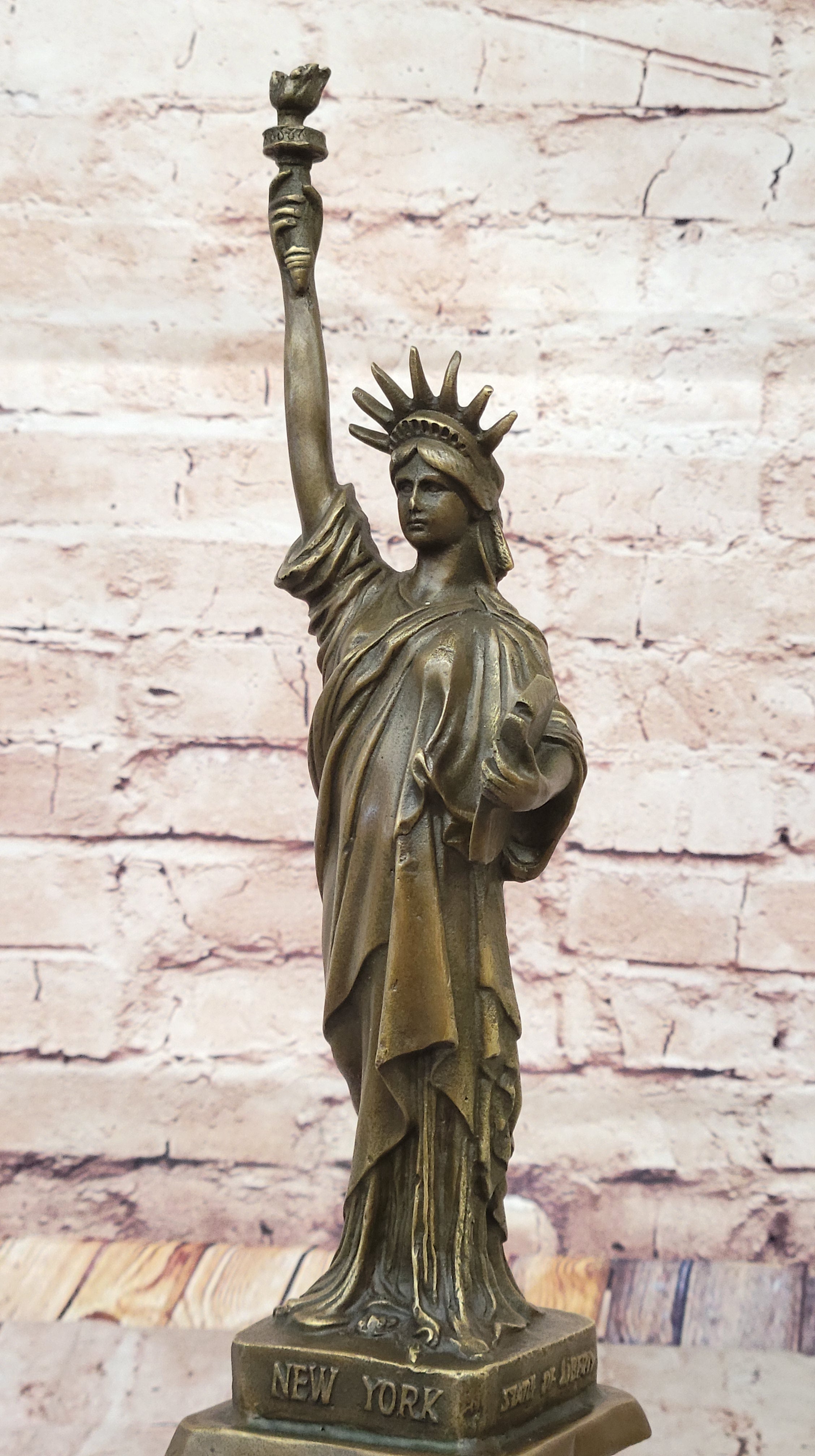 Bronze Metal Sculpture Replica of Statue of Liberty 17.5" x 4.5"