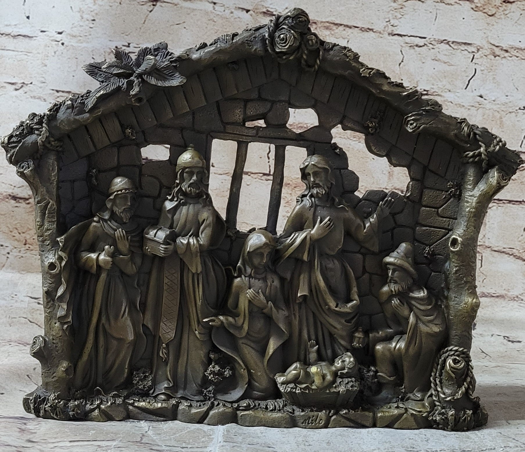 Nativity Scene Birth of Jesus Christ Bronze Wall Plaque
