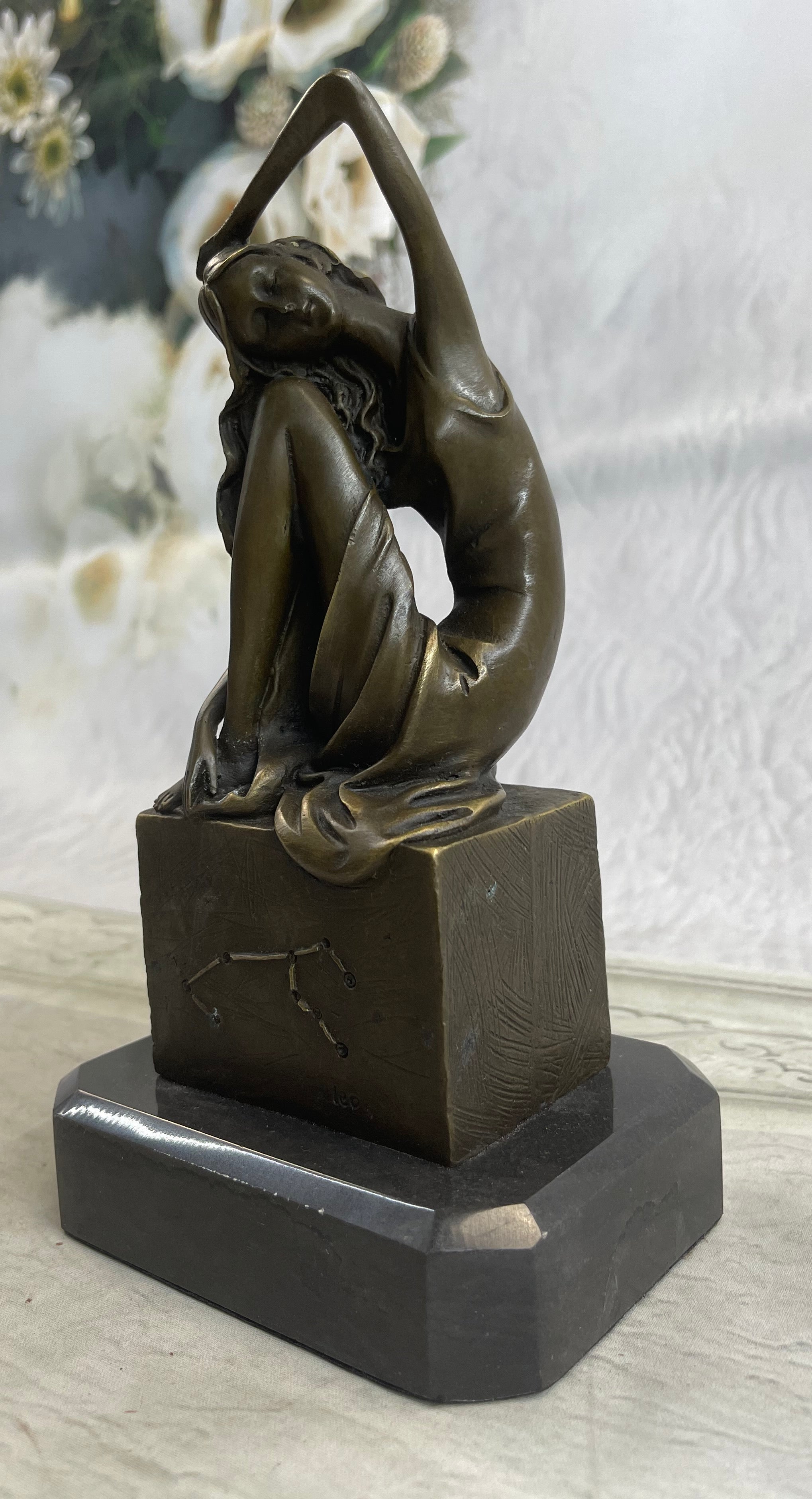Signed Patoue Sitting Woman Bronze Sculpture