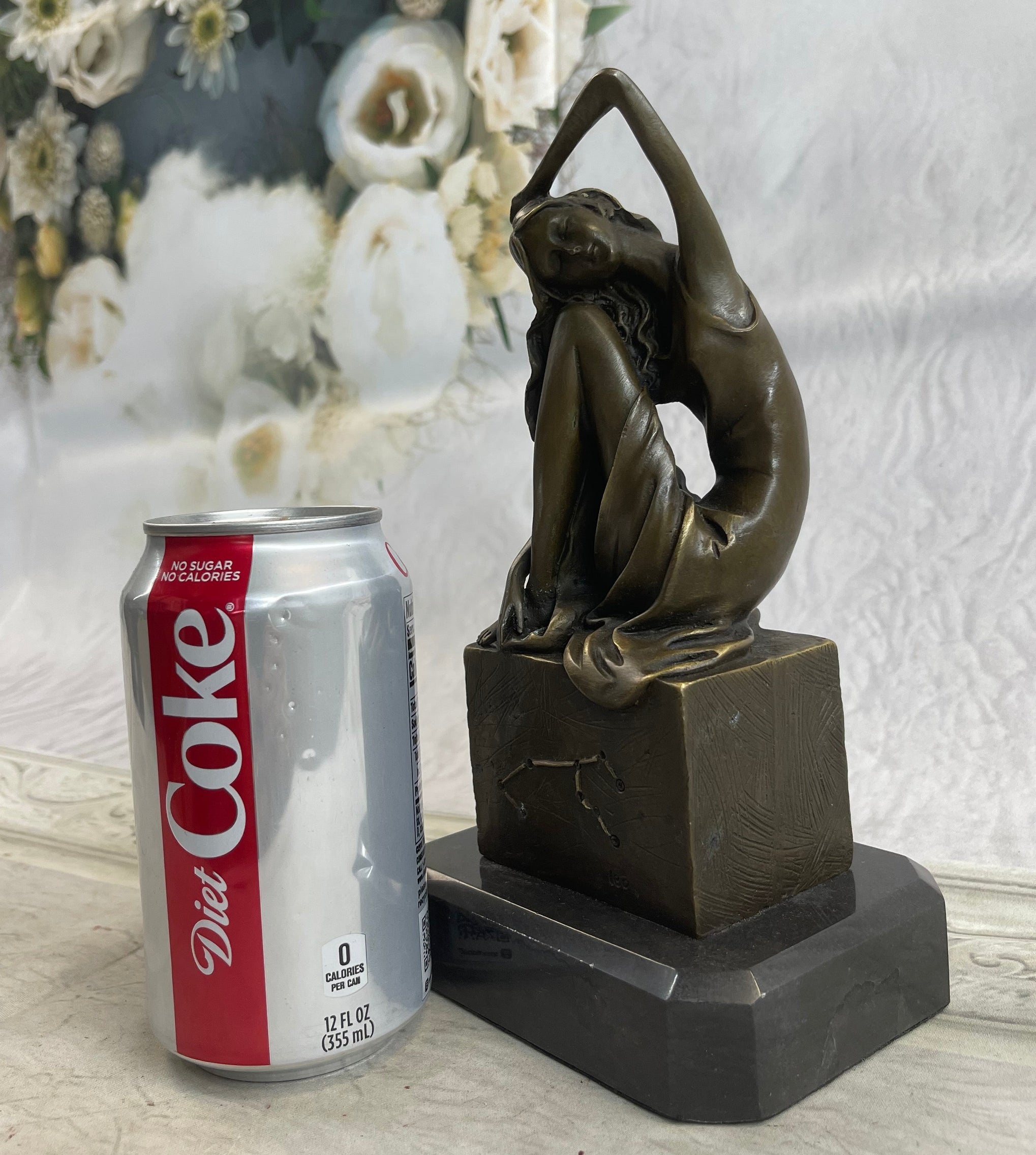 Signed Patoue Sitting Woman Bronze Sculpture