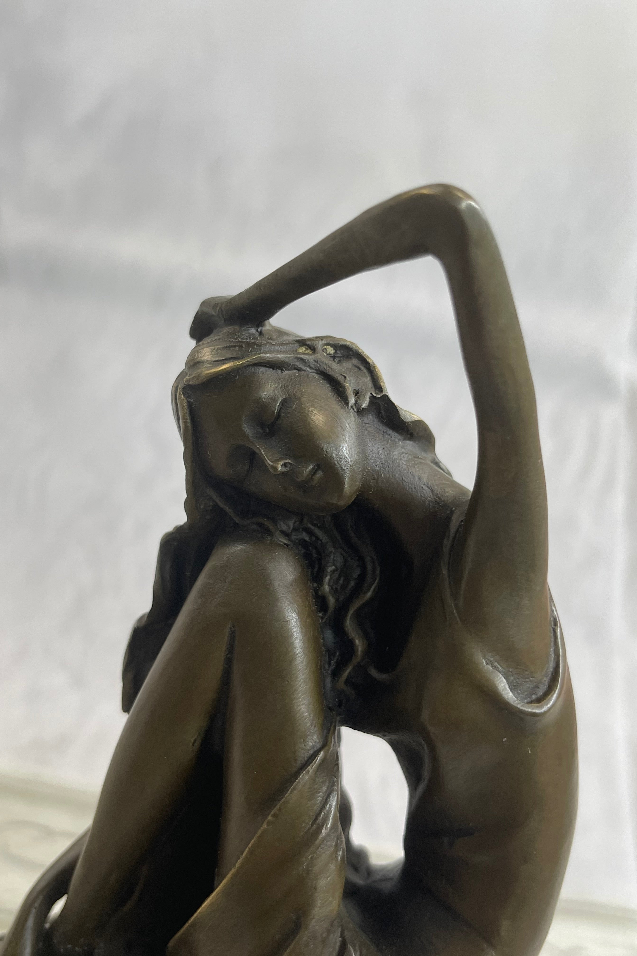Signed Patoue Sitting Woman Bronze Sculpture