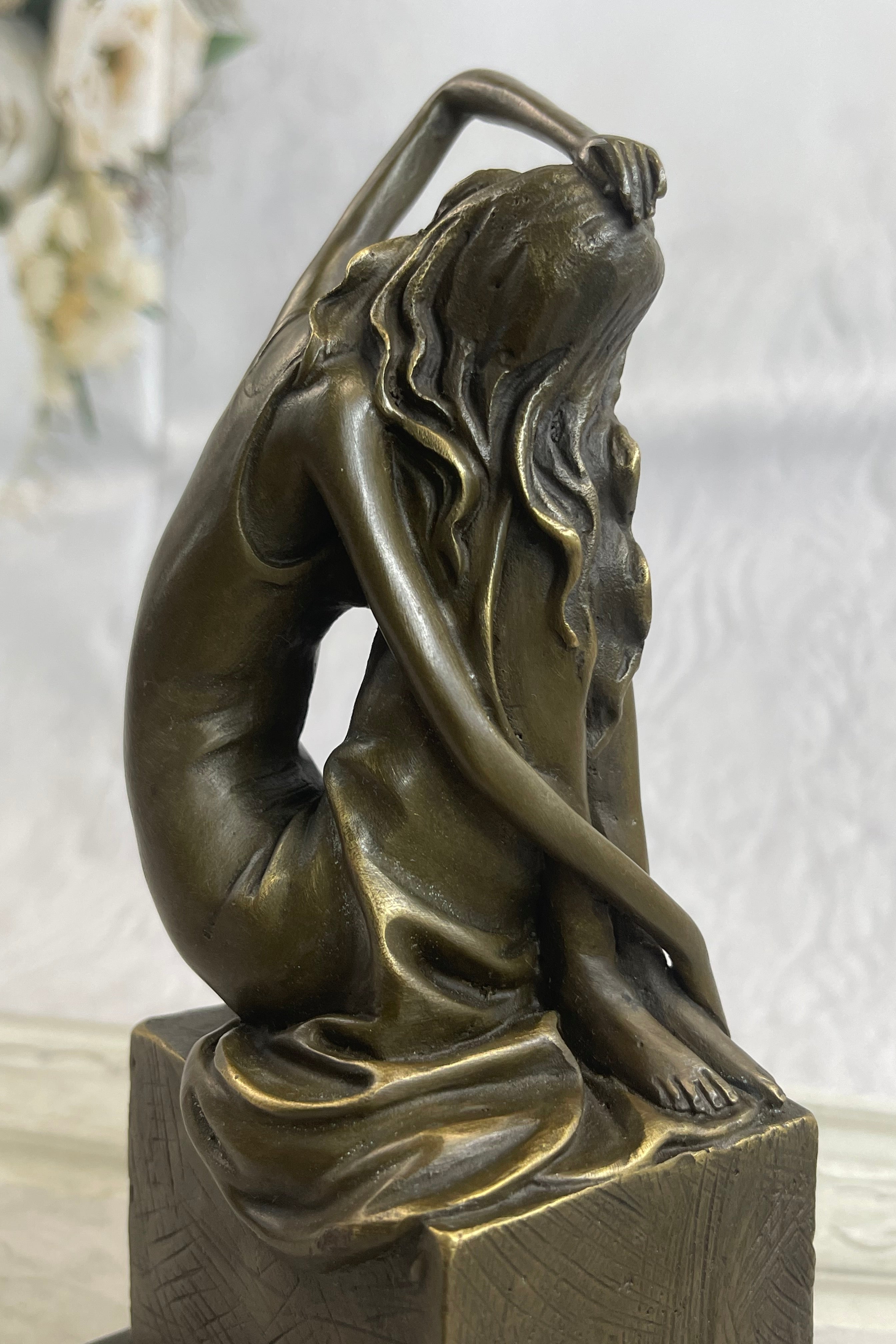 Signed Patoue Sitting Woman Bronze Sculpture