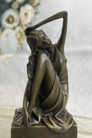Signed Patoue Sitting Woman Bronze Sculpture