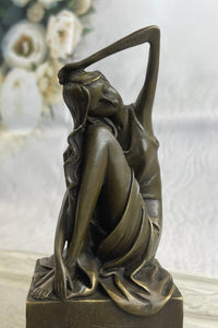 Signed Patoue Sitting Woman Bronze Sculpture