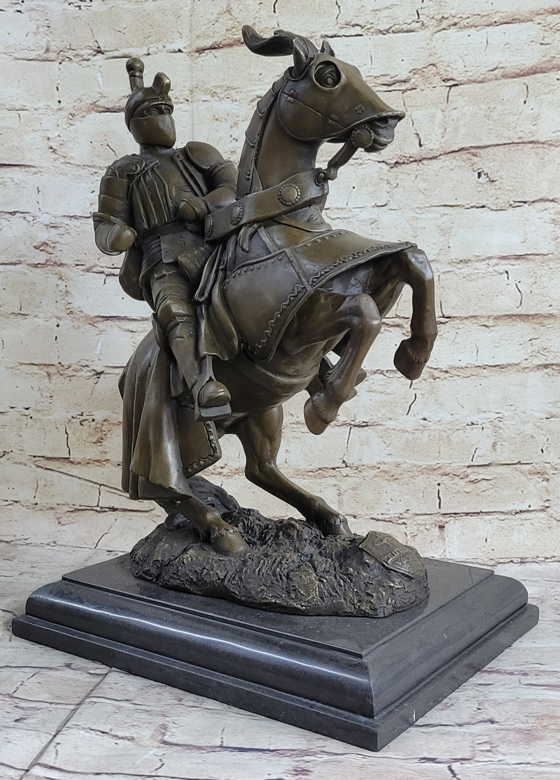 Medieval Armored Knight & Horse Jousting Sculpture