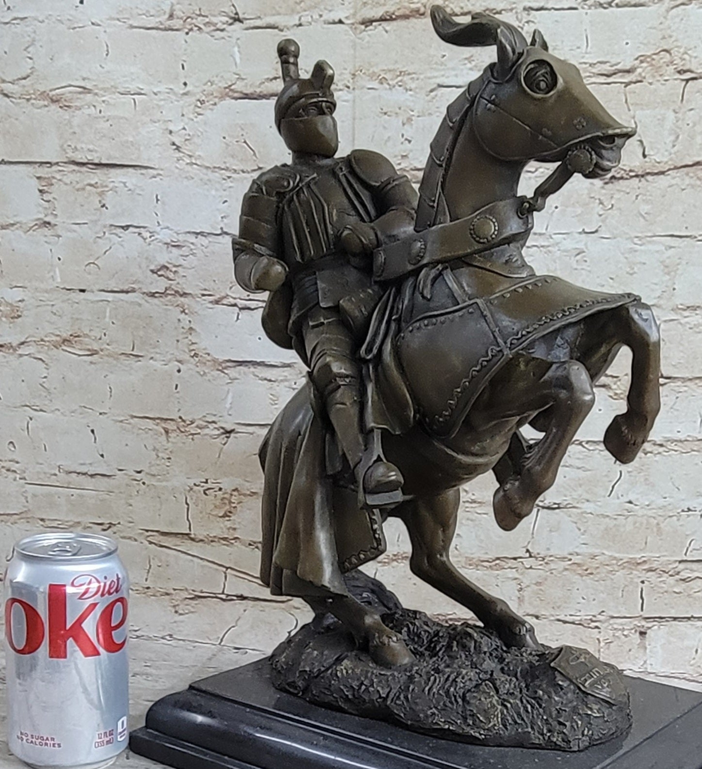 Medieval Armored Knight & Horse Jousting Sculpture