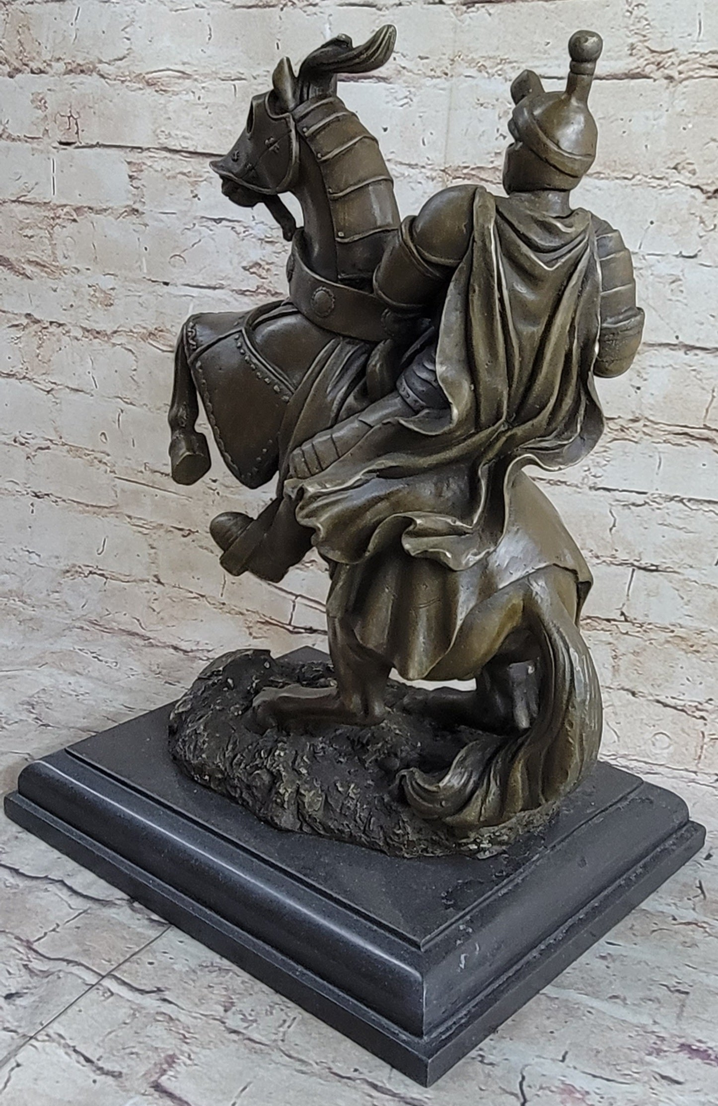 Medieval Armored Knight & Horse Jousting Sculpture