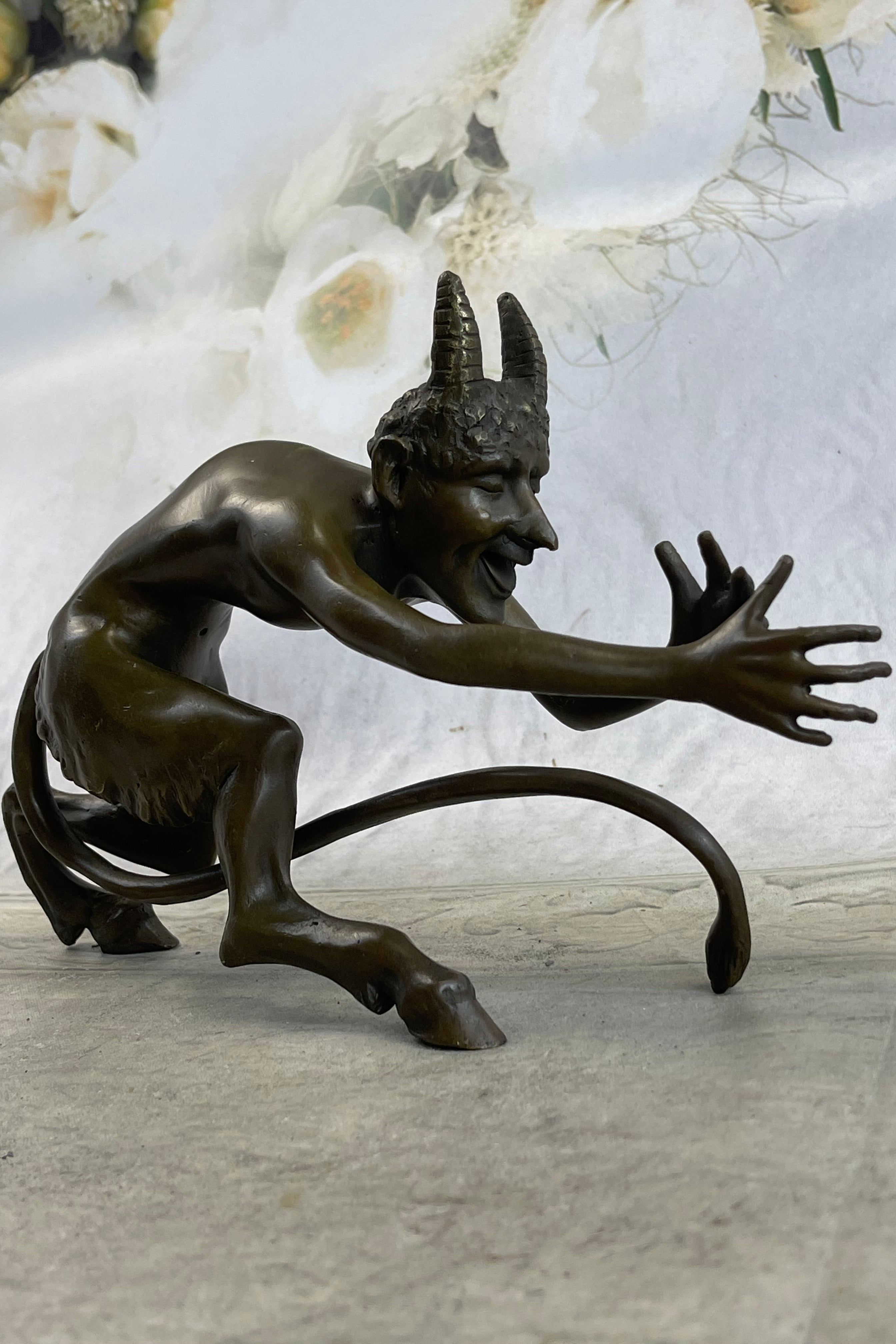Greek Satyr Faun Horned Devil Bronze Sculpture 6" x 10"