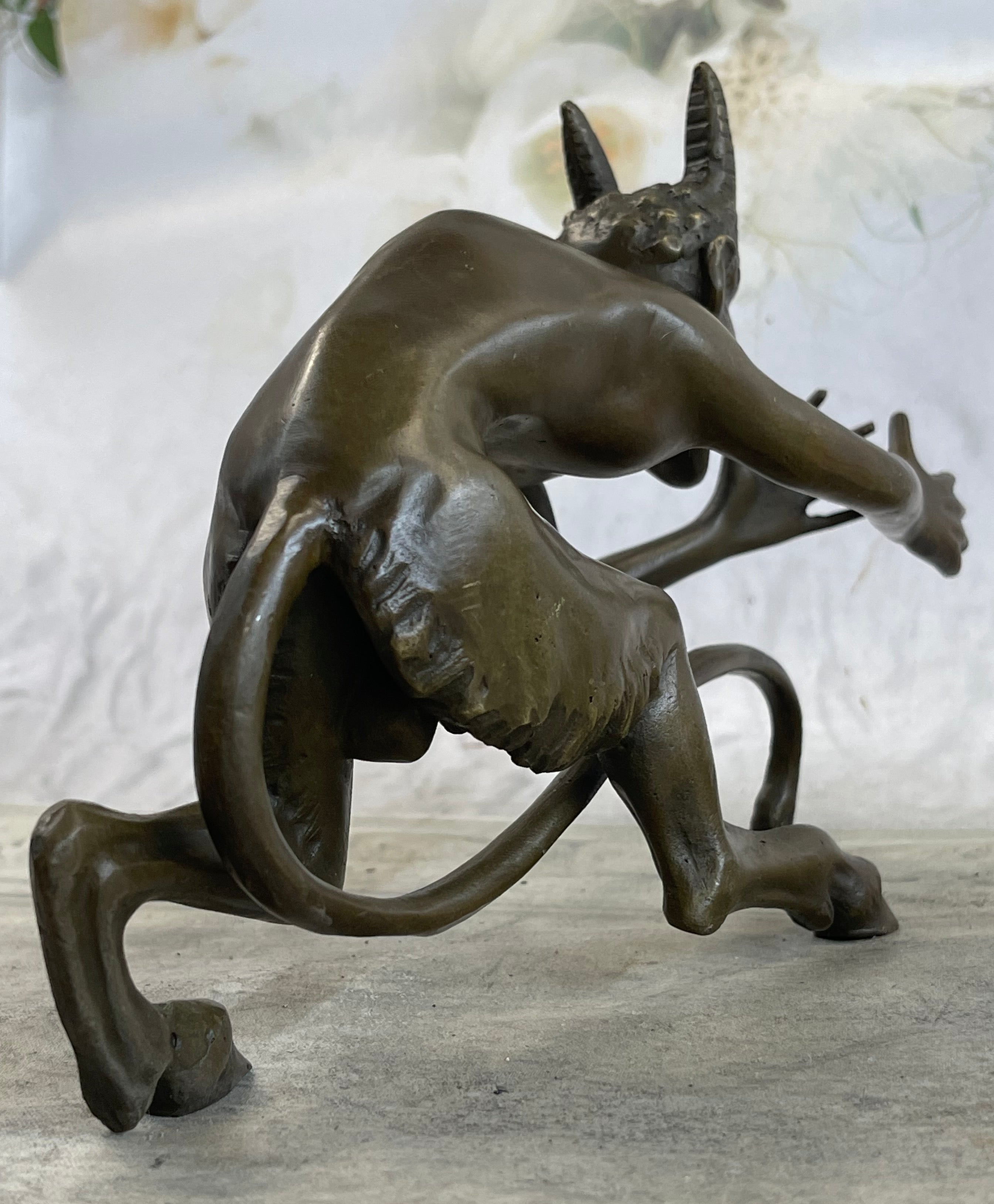 Greek Satyr Faun Horned Devil Bronze Sculpture 6" x 10"