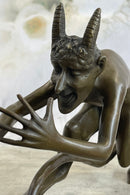 Greek Satyr Faun Horned Devil Bronze Sculpture 6" x 10"