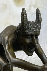 Greek Satyr Faun Horned Devil Bronze Sculpture 6" x 10"