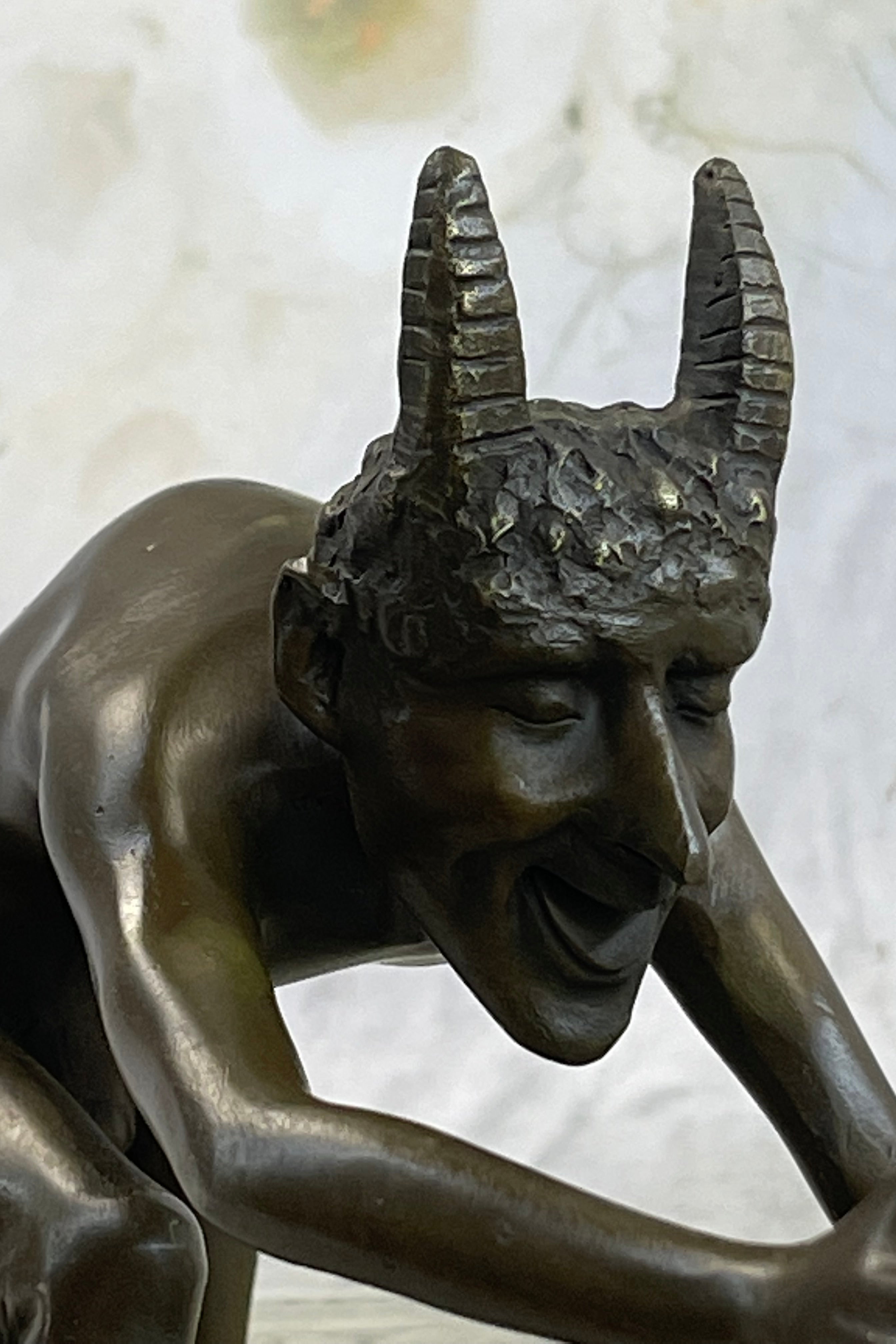 Greek Satyr Faun Horned Devil Bronze Sculpture 6" x 10"