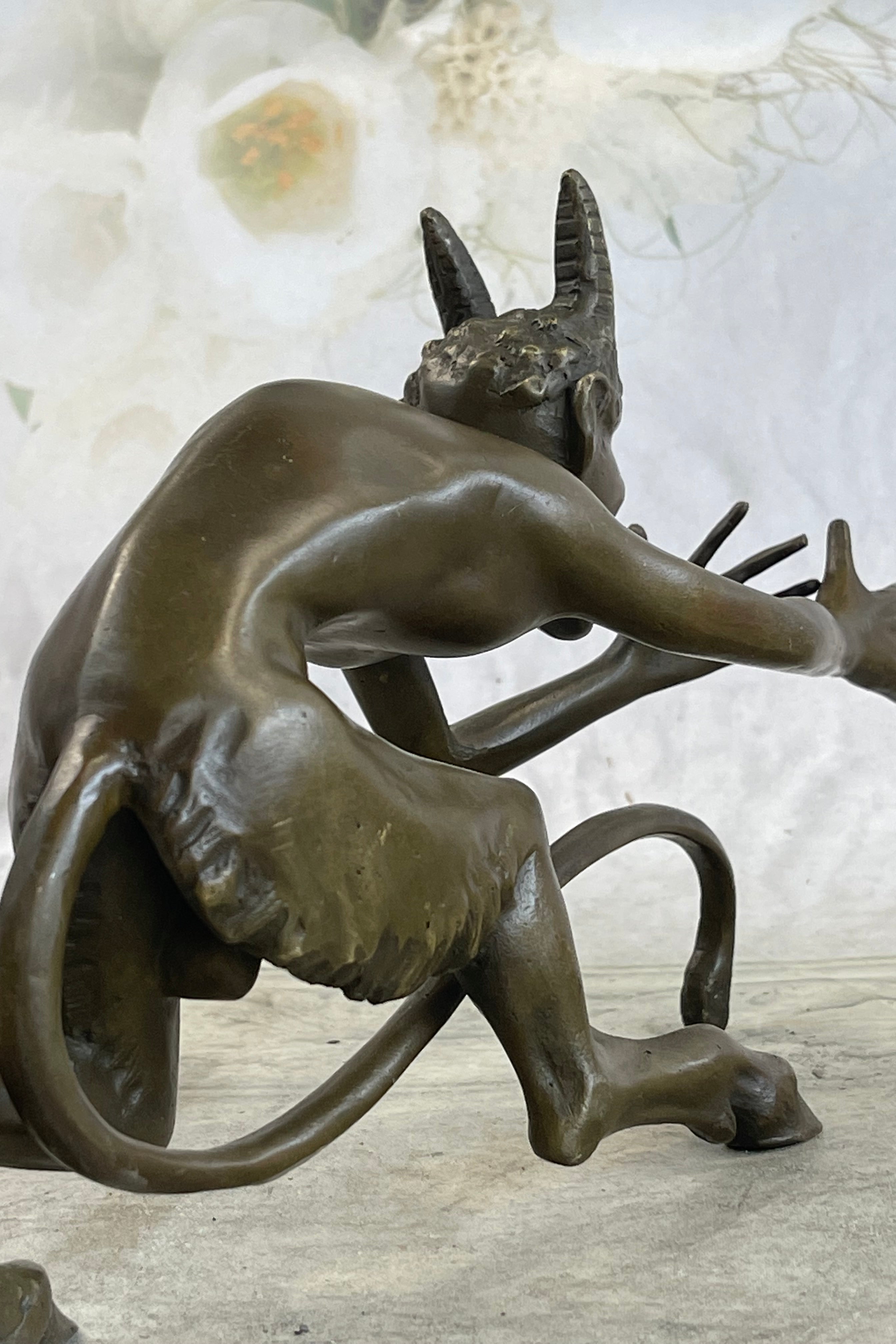 Greek Satyr Faun Horned Devil Bronze Sculpture 6" x 10"