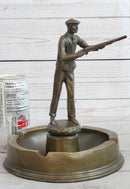 Hunter w/ Rifle Gun Ashtray Bronze Milo Art Sculpture 9" x 7"
