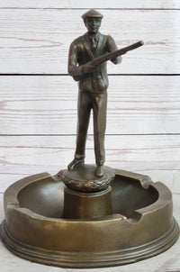 Hunter w/ Rifle Gun Ashtray Bronze Milo Art Sculpture 9" x 7"