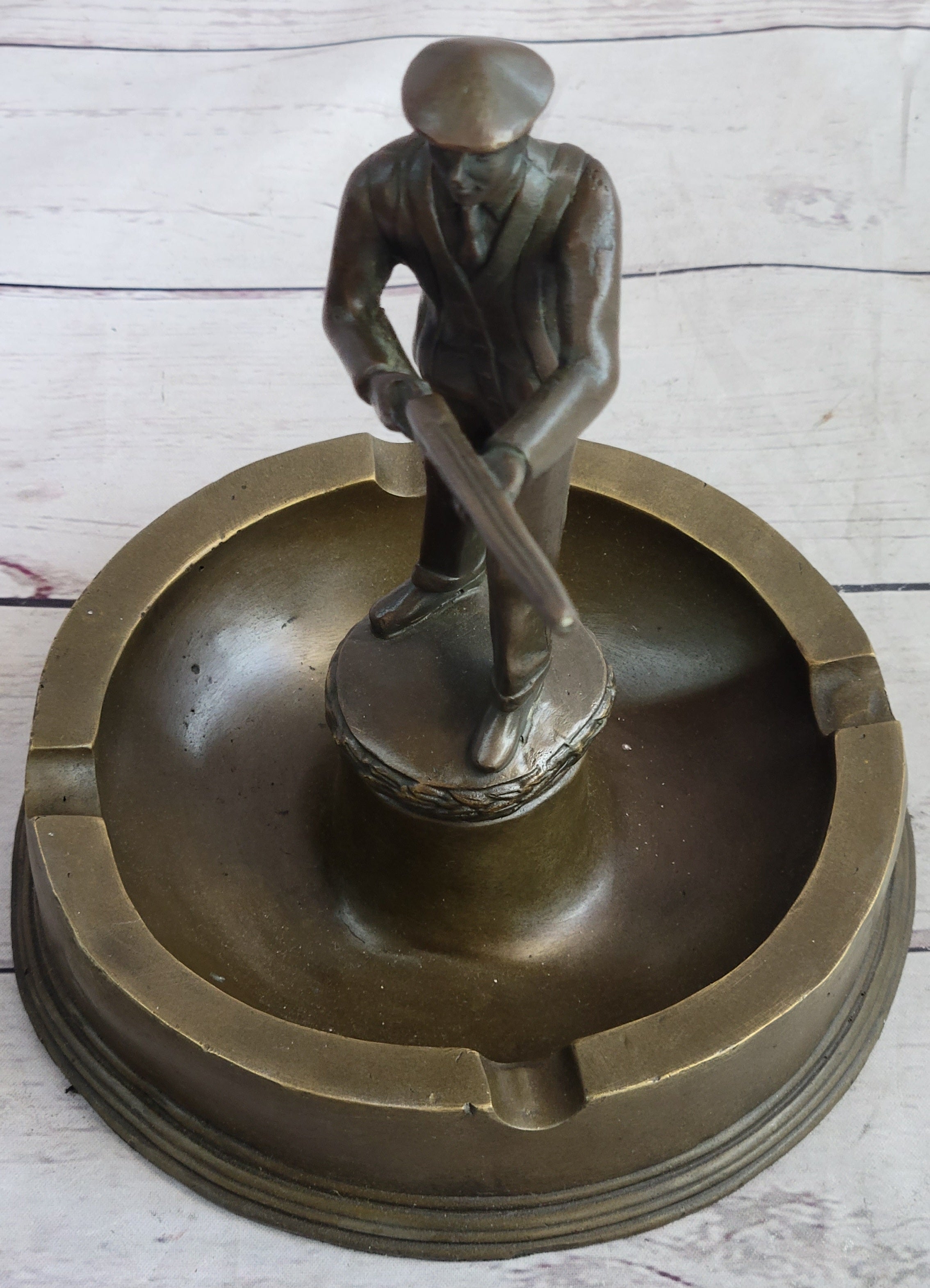Hunter w/ Rifle Gun Ashtray Bronze Milo Art Sculpture 9" x 7"
