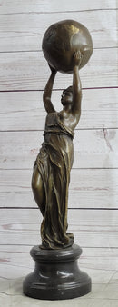 Semi Nude Female Atlas Holding the World Globe Bronze Sculpture