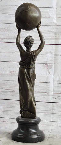 Semi Nude Female Atlas Holding the World Globe Bronze Sculpture