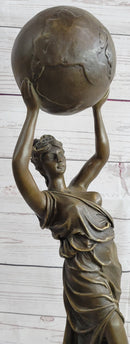 Semi Nude Female Atlas Holding the World Globe Bronze Sculpture