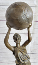 Semi Nude Female Atlas Holding the World Globe Bronze Sculpture
