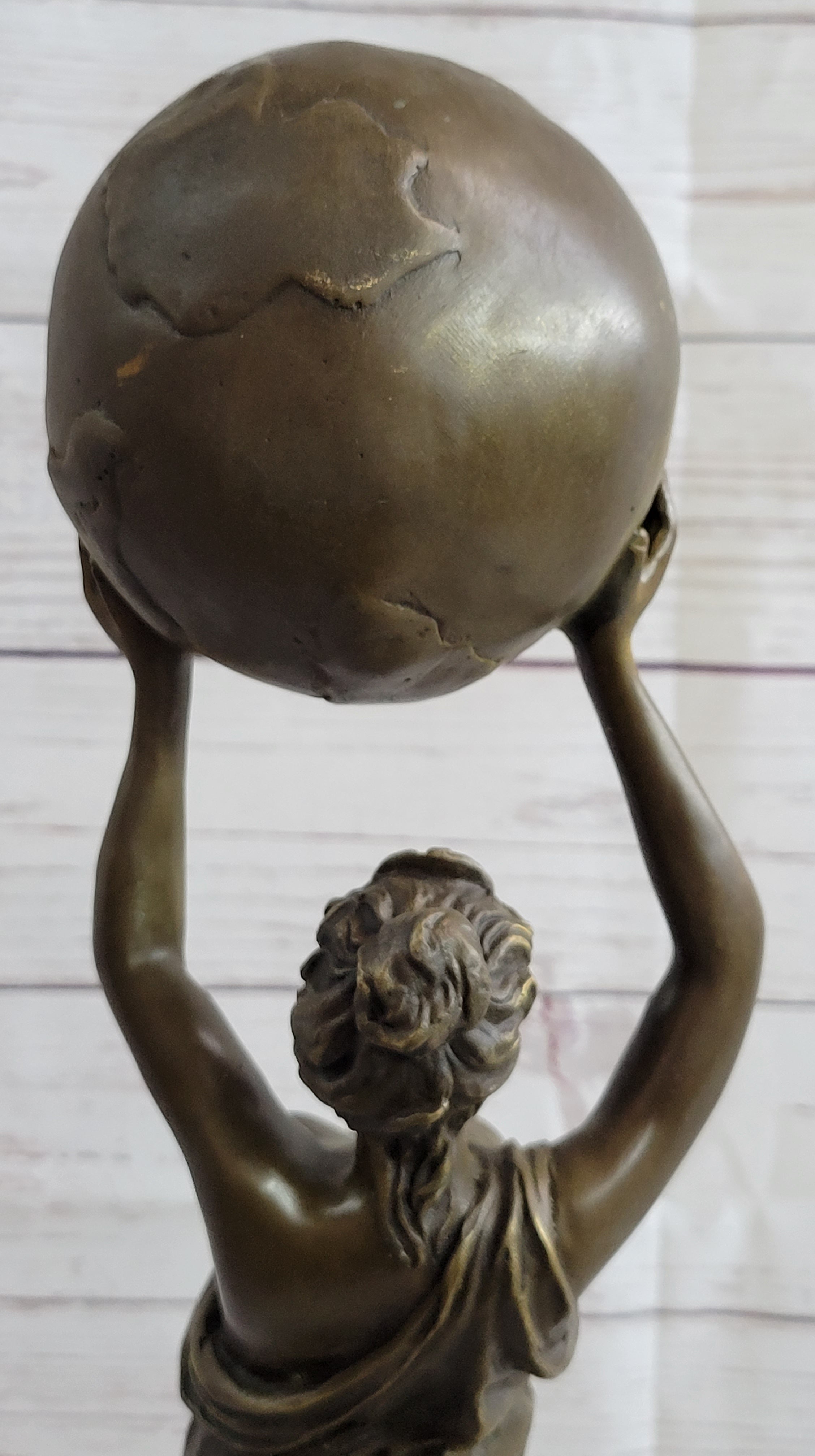 Semi Nude Female Atlas Holding the World Globe Bronze Sculpture