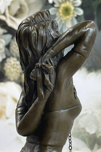 Erotic Bondage Bronze Sculpture Girl w/ Chain Choker Mavchi 13.5" x 5"