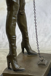 Erotic Bondage Bronze Sculpture Girl w/ Chain Choker Mavchi 13.5" x 5"