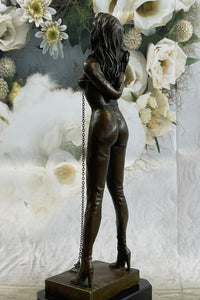 Erotic Bondage Bronze Sculpture Girl w/ Chain Choker Mavchi 13.5" x 5"