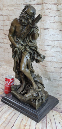 Saint Carrying Cross Bronze Sculpture 22" x 10"