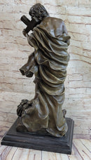Saint Carrying Cross Bronze Sculpture 22" x 10"