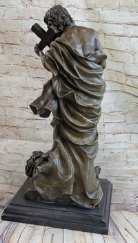 Saint Carrying Cross Bronze Sculpture 22" x 10"