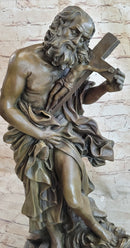 Saint Carrying Cross Bronze Sculpture 22" x 10"