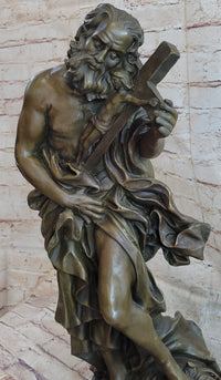 Saint Carrying Cross Bronze Sculpture 22" x 10"