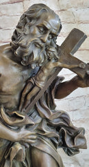 Saint Carrying Cross Bronze Sculpture 22" x 10"