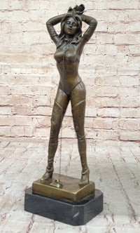 Sexy Chained Up Bondage Girl in High Boots - Bronze Metal Sculpture Figure by Preiss