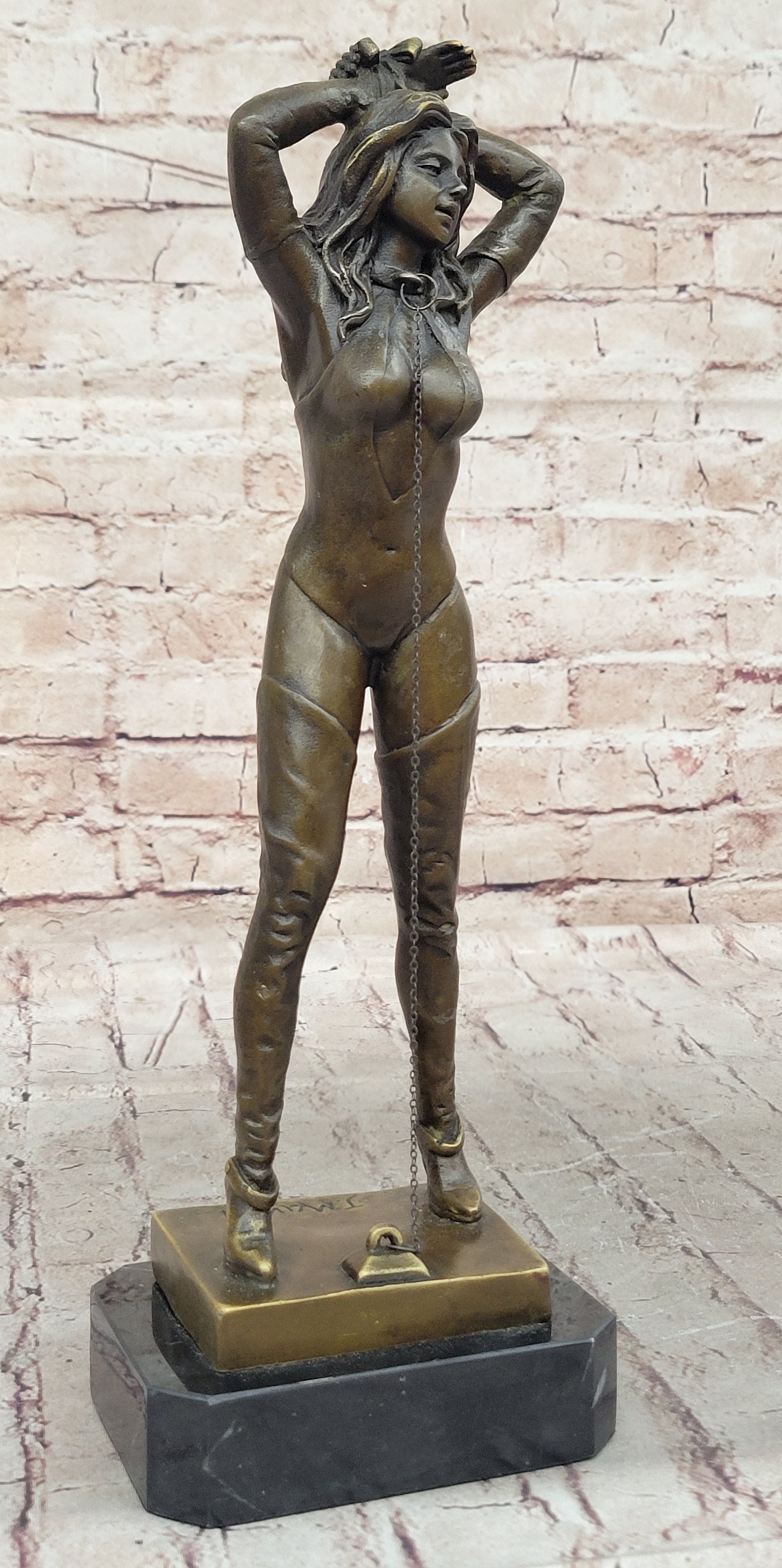 Sexy Chained Up Bondage Girl in High Boots - Bronze Metal Sculpture Figure by Preiss