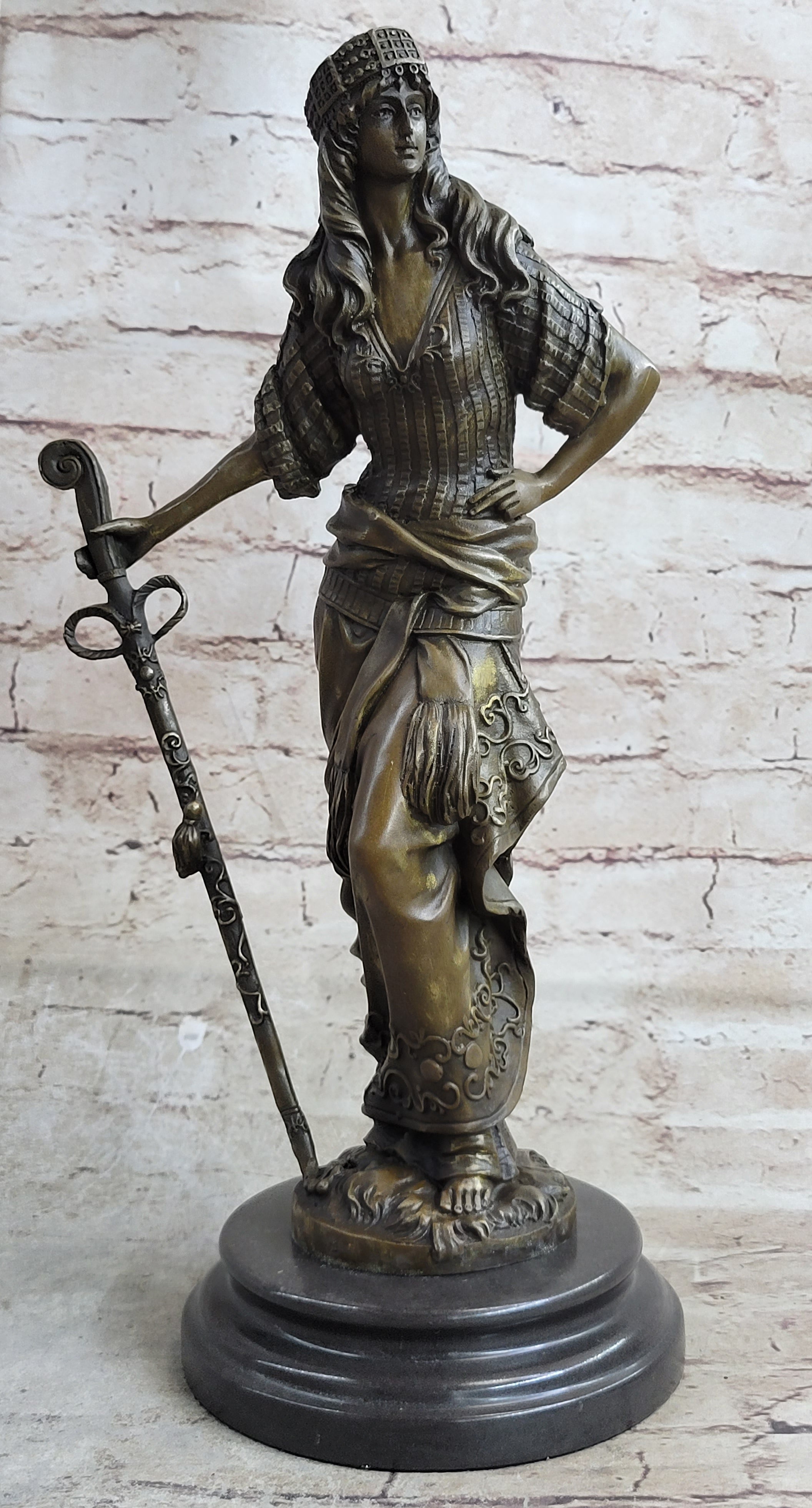 Ancient Warrior Princess w/ Sword Bronze 15" x 8" Sculpture