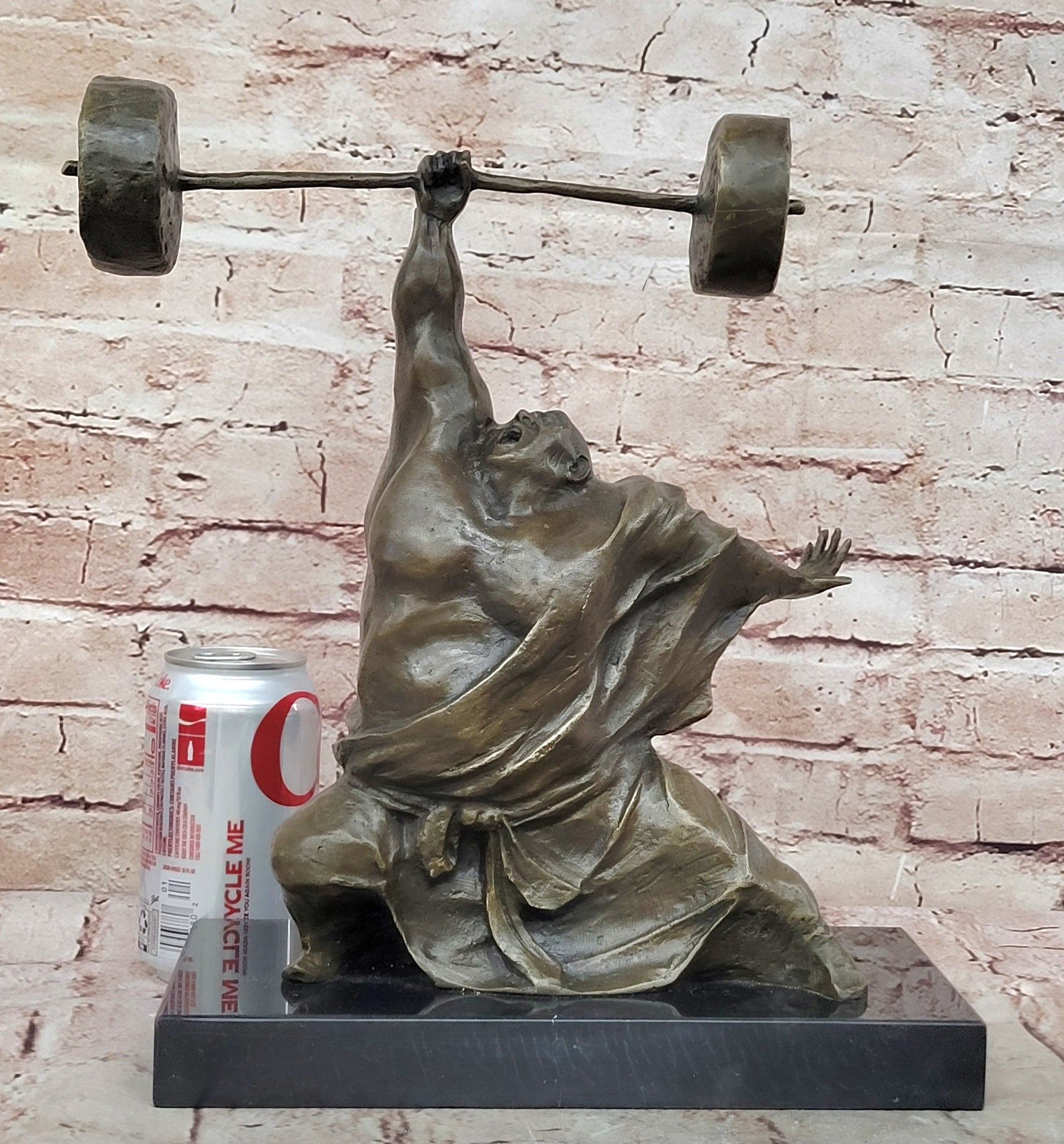 Bronze Muscular Weightlifting Man Statue Sport Sculpture Art Gorgeous Home Office Decor