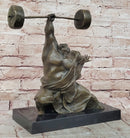 Bronze Muscular Weightlifting Man Statue Sport Sculpture Art Gorgeous Home Office Decor