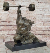Bronze Muscular Weightlifting Man Statue Sport Sculpture Art Gorgeous Home Office Decor