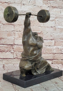Bronze Muscular Weightlifting Man Statue Sport Sculpture Art Gorgeous Home Office Decor