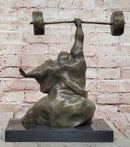 Bronze Muscular Weightlifting Man Statue Sport Sculpture Art Gorgeous Home Office Decor