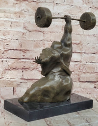 Bronze Muscular Weightlifting Man Statue Sport Sculpture Art Gorgeous Home Office Decor