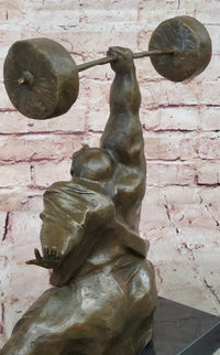 Bronze Muscular Weightlifting Man Statue Sport Sculpture Art Gorgeous Home Office Decor