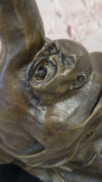 Bronze Muscular Weightlifting Man Statue Sport Sculpture Art Gorgeous Home Office Decor