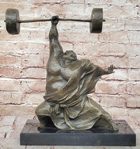 Bronze Muscular Weightlifting Man Statue Sport Sculpture Art Gorgeous Home Office Decor